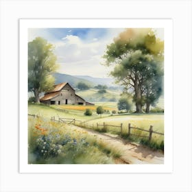 Watercolor Of A Farm 6 Art Print