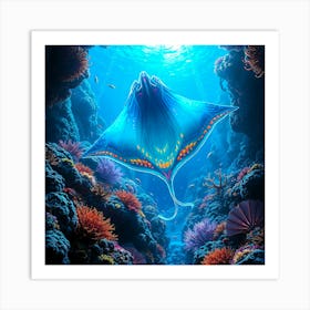 Stingray under Water Art Print