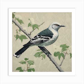 Ohara Koson Inspired Bird Painting Mockingbird 2 Square Art Print