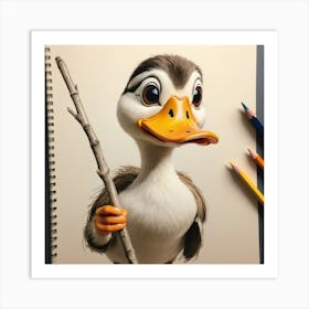 Duck Holding A Stick Art Print