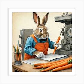 Rabbit At Work 2 Art Print