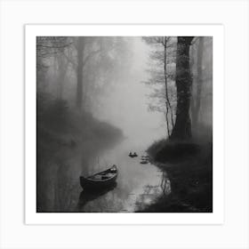 Canoe In The Fog Art Print