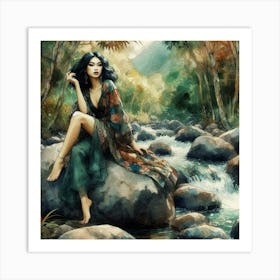 Asian Woman In The Forest Art Print
