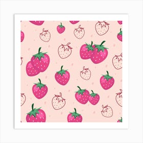 Seamless Strawberry Fruit Pattern Background Art Print