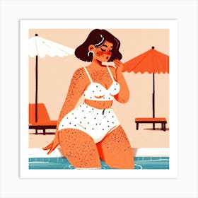 Woman In White Swimsuit Illustration Art Print