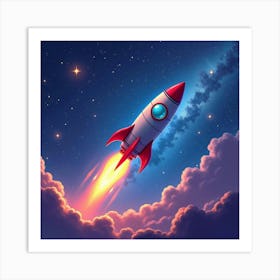 Rocket With A Watercolor Twilight Galaxy Scene 1 Art Print