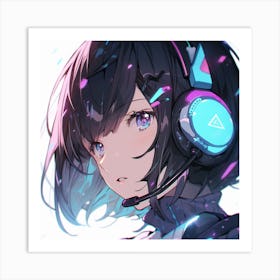 Anime Girl With Headphones 1 Art Print