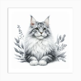 Grey-white maine coon cat 7 Art Print