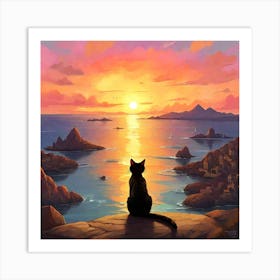 Cat At Sunset Art Print