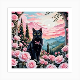 Cat In Rose Garden Art Print