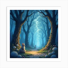 Glowing Enchanted Forest With Mystical Creatures, Watercolor 1 Art Print