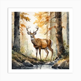 Deer In The Forest Watercolor Trending On Artstation Sharp Focus Studio Photo Intricate Details (3) Art Print