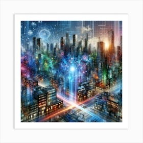 The Digital Era, Depicting A City Skyline Infused With Digital Elements Art Print