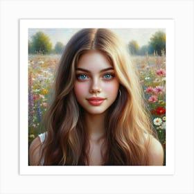 Beautiful Girl In A Field Art Print