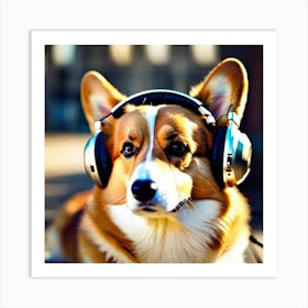 Corgi Listening To Music Art Print