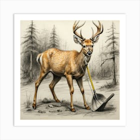 Deer With Shovel Art Print