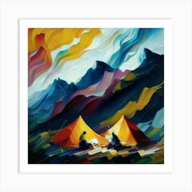 People camping in the middle of the mountains oil painting abstract painting art 28 Art Print