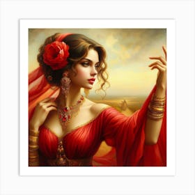 Woman In Red Dress 3 Art Print