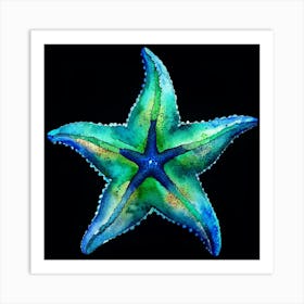 Watercolor Starfish On Black Background Art Print