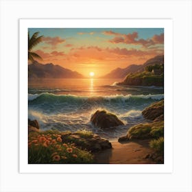 Sunset Over The Ocean Art Print