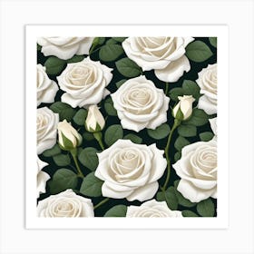 White Roses Seamless Pattern 6 Art Print