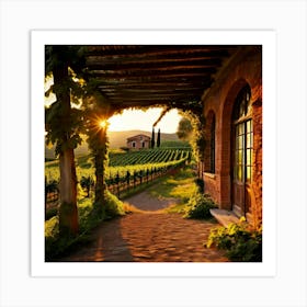 Picture A Charming Italian Winery Nestled Among Rolling Hills Of Lush Vineyards With The Golden Glow Art Print