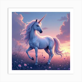 Graceful Unicorn In A Twilight Meadow, Watercolor 1 Art Print