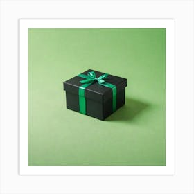 Black Gift Box On Green Background Art Print
