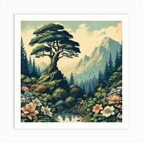 One Tree On The Top Of The Mountain Towering 13 Art Print