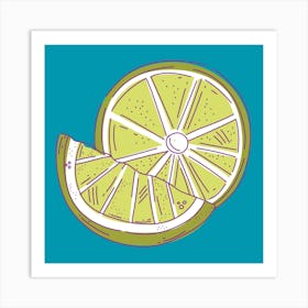 Lime Slice On Blue Background Art Print