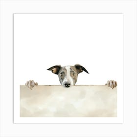 Greyhound Dog Peeking Over A Sign Art Print