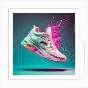 Firefly Sneaker, Flashy, Turquoise, Pink, Leather, Magic, Jumping, Sole, Floating, White, Backdrop, (9) Art Print