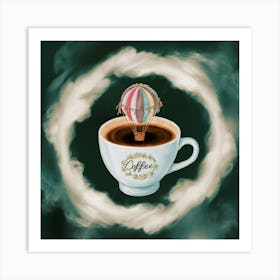 Hot Air Balloon In Coffee Cup Art Print