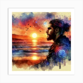 Man With Beard At Sunset Art Print