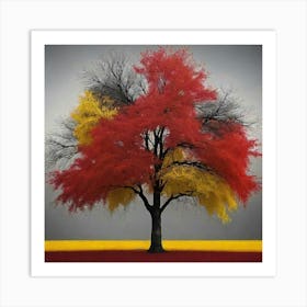 solid color gradient tree with golden leaves and twisted and intertwined branches 3D oil painting 5 Art Print