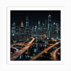 Chicago Cityscape At Night Art Print