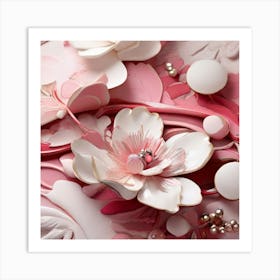 Pink Flowers And Pearls Art Print
