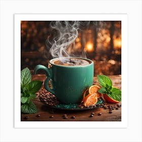 Coffee Cup With Orange And Mint Art Print