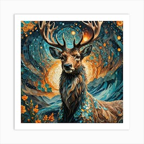 Mosaic Norwegian Deer Art Print