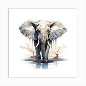 Elephant In Water Art Print