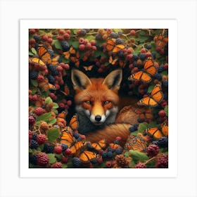 Fox In The Berry Patch Art Print