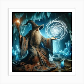 Wizard casting a spell in a cave 2 Art Print