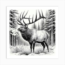 Line Art elk 2 Art Print