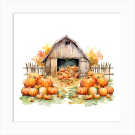 Farmhouse And Pumpkin Patch 4 Art Print