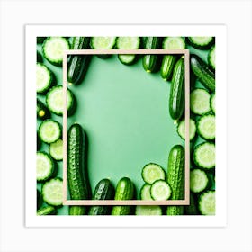 Cucumbers On Green Background 1 Art Print