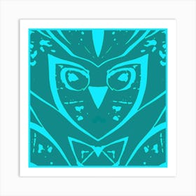 Abstract Owl Blue Green Art Print