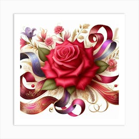 Red Rose With Ribbons Art Print