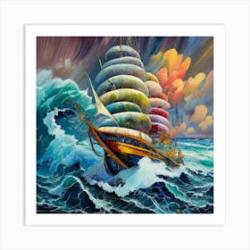 Seascape Ship On The High Seas Storm High Wav (2) Art Print