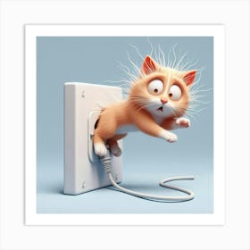 Cat Jumping On A Power Outlet Art Print