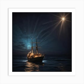 Ship At Night Art Print